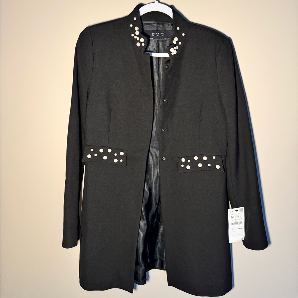 Zara NWT Black Studded Women's Blazer Coat